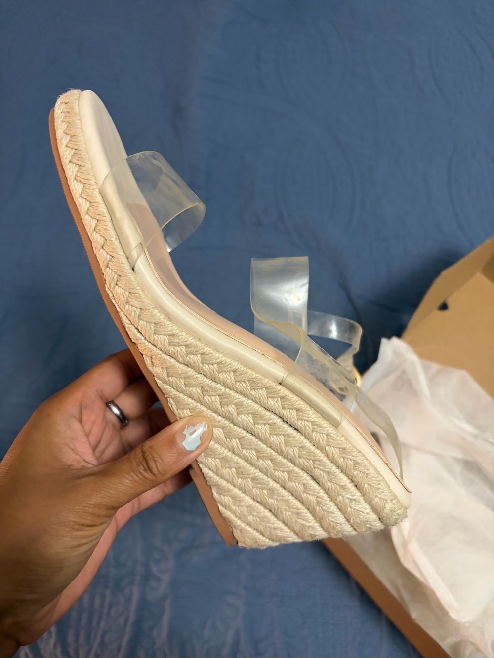 Amazon Clear Strap Espadrille Wedge Sandals in Natural